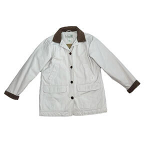 Vtg LL Bean Womens S Chore Field Coat Large Beige Canvas Barn Jacket Corduroy
